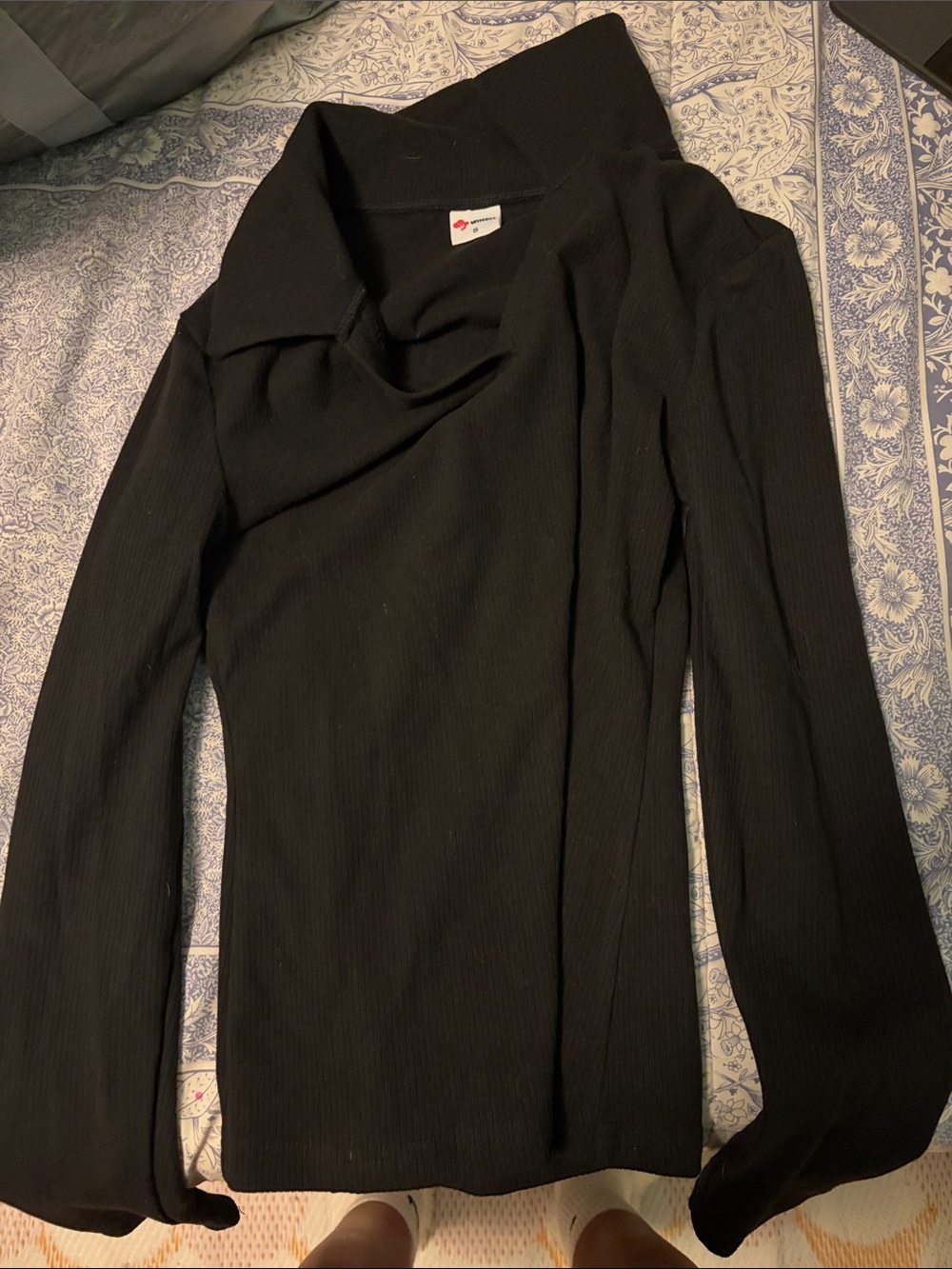 Amazon Black Ribbed Cowl Neck Long Sleeve Top